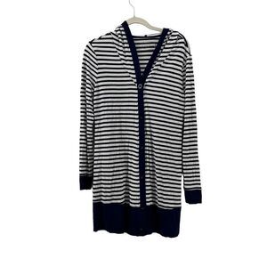 Soma Striped Hooded Cardigan Duster‎ Button Front Lightweight Nautical Coastal S